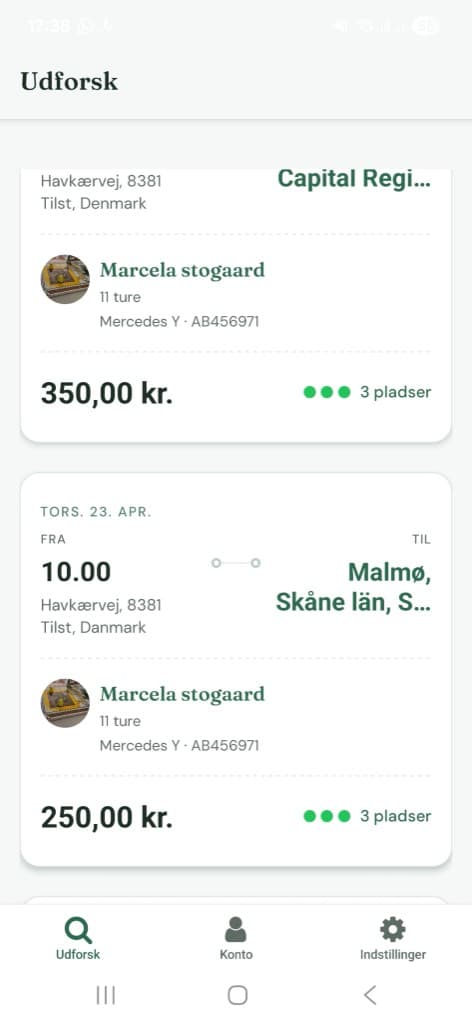 Mobilapp: oversigt over ture (Udforsk)