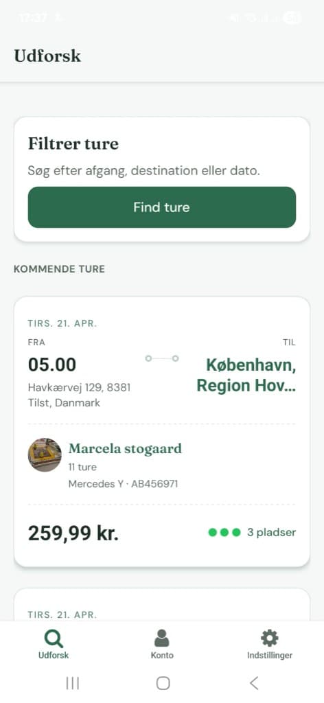 Mobilapp: filtrer ture og søgning